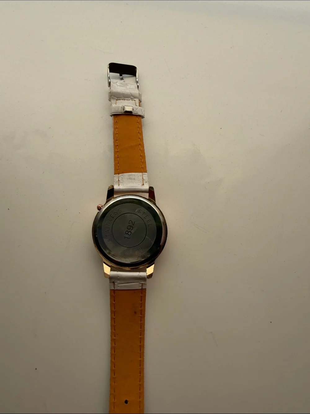 White Strap Gold-Tone Crystal Accent Fashion Watch